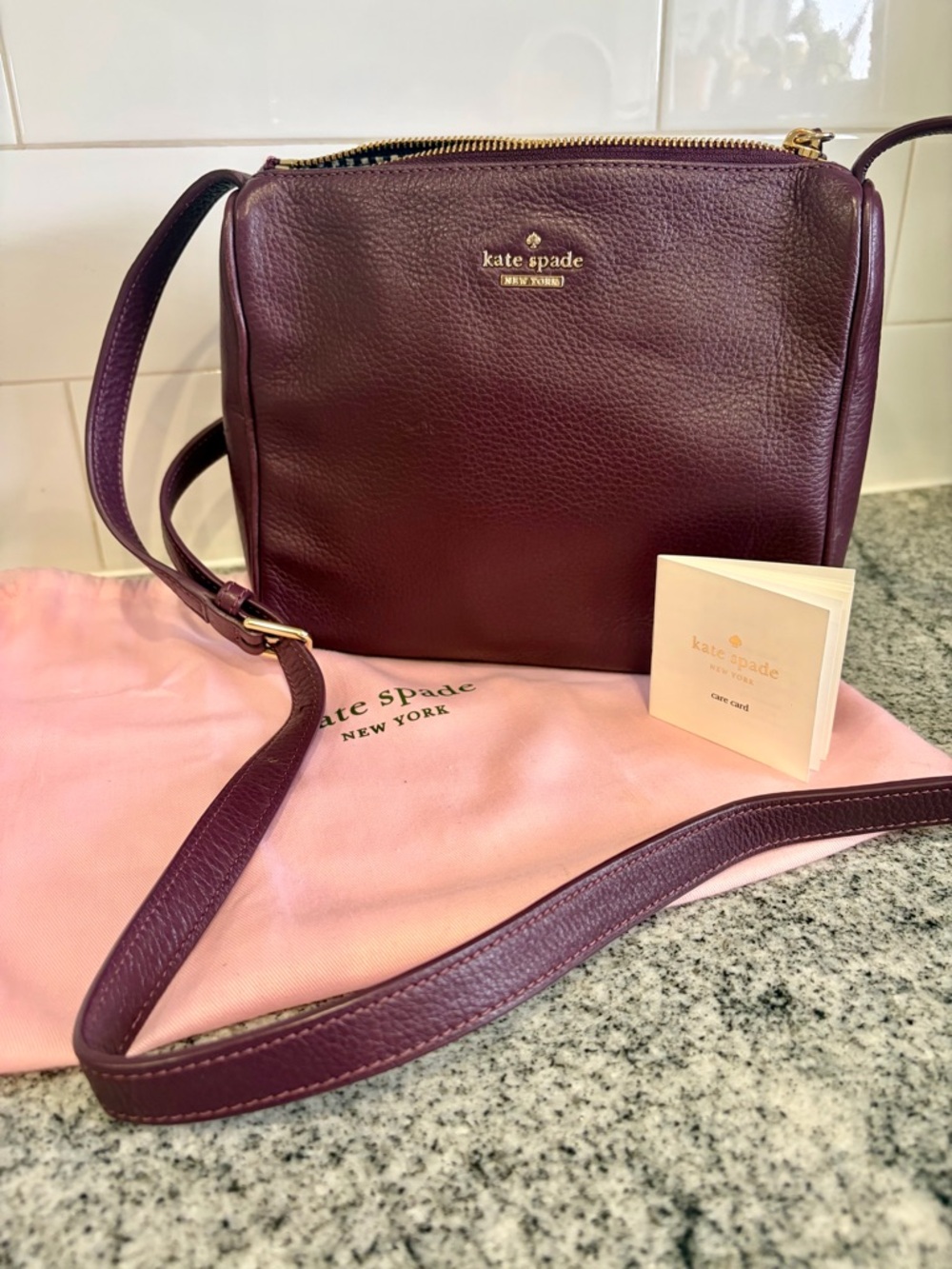 kate spade Plum Pebbled Leather Crossbody with Gold Logo